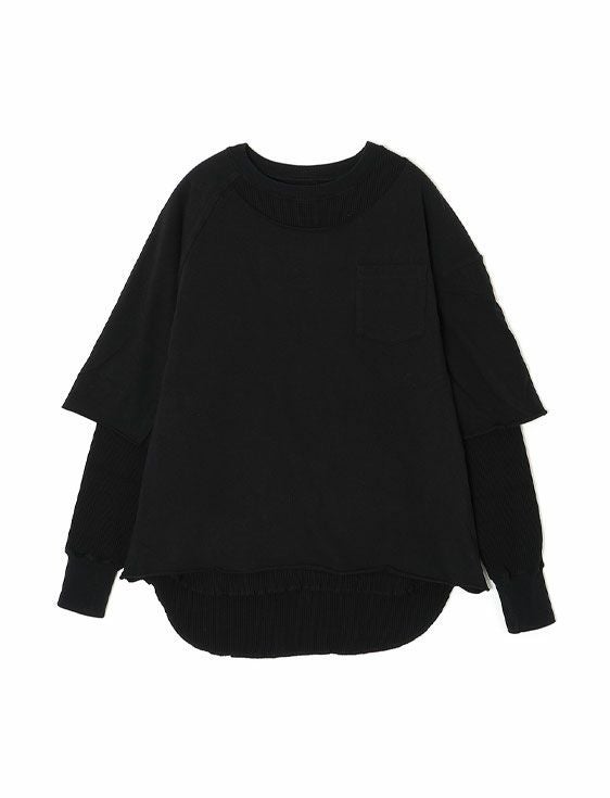 FACETASM/ファセッタズム/ASYMMETRICAL LAYERED RIB LONG TEE/BLACK