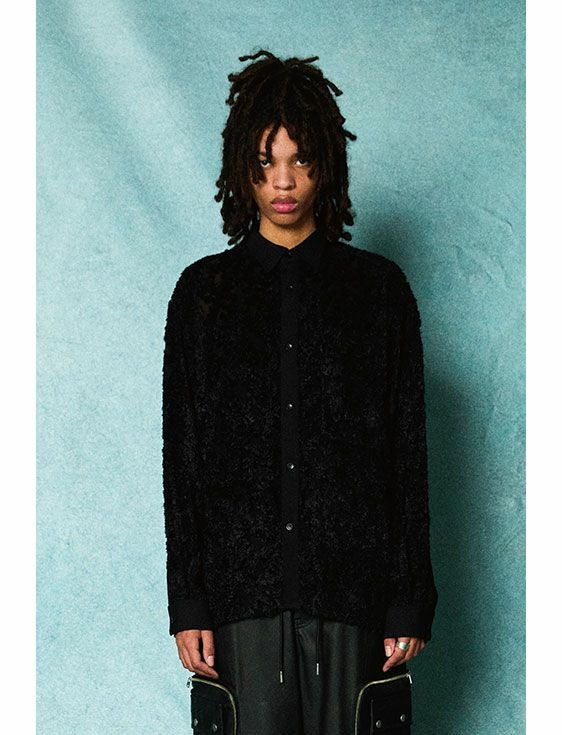 TAUPE/トープ/CUT JQ SQUARE LOOSE SHIRTS/BLACK/ブラック