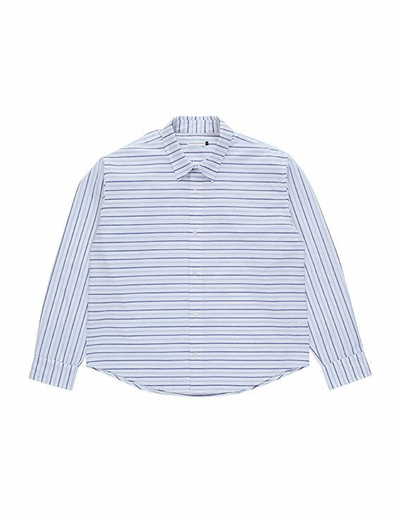 POP TRADING COMPANY/ポップトレーディングカンパニー/STRIPED LOGO SHIRT IN WHITE/BLUE/WHITE/ホワイト